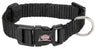 Schwarzes Hundehalsband mit Steckverschluss und D-Ring, Text "TRIXIE" auf dem Verschluss sichtbar.