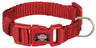 Rotes Hundehalsband mit Kunststoffverschluss und D-Ring, Logo "Trixie" auf dem Verschluss.