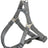 Graues Hundegeschirr mit verstellbaren Gurten und Metallringen, aus robustem Material gefertigt.