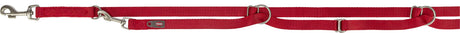 Rote verstellbare Hundeleine mit Metallhaken und Ösen, Logo "TRIXIE" sichtbar.