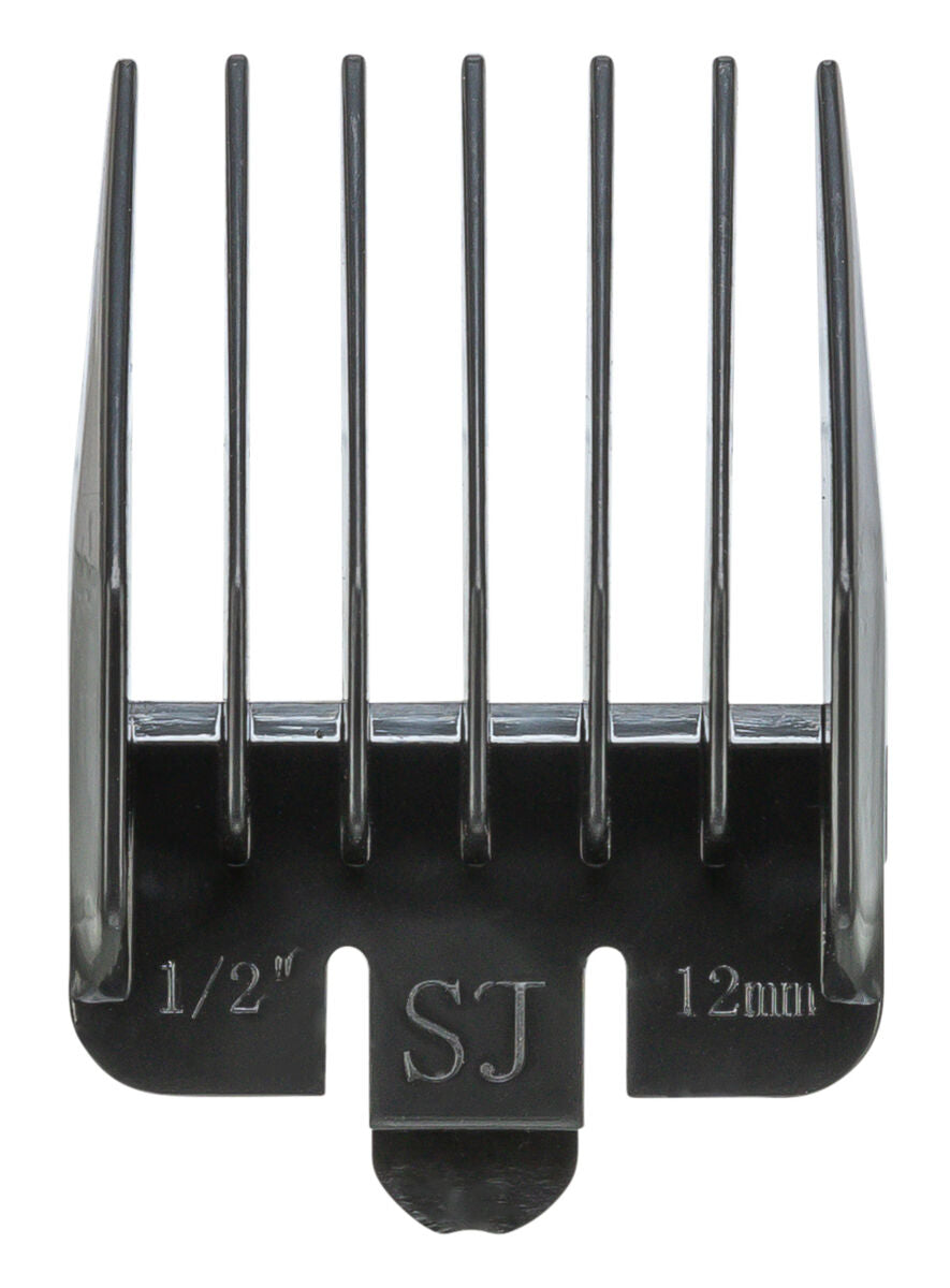 Schwarzer Kammaufsatz mit sechs Zinken und Prägung „1/2” SJ 12mm“ auf der Vorderseite.