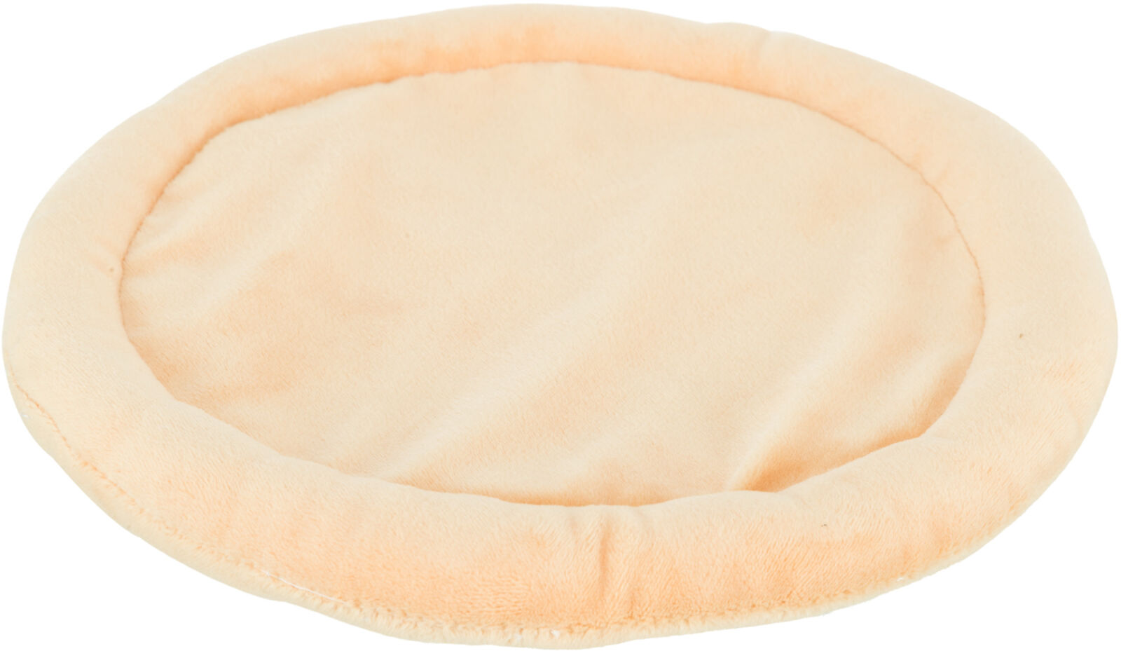 Runde, beige Matte mit weicher Oberfläche und gepolstertem Rand.