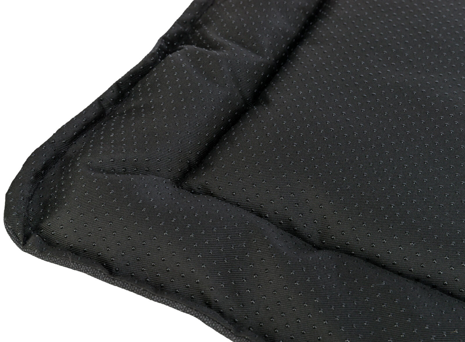 Schwarze, gepolsterte Matte mit kleinen, regelmäßigen Punktmustern auf der Oberfläche.