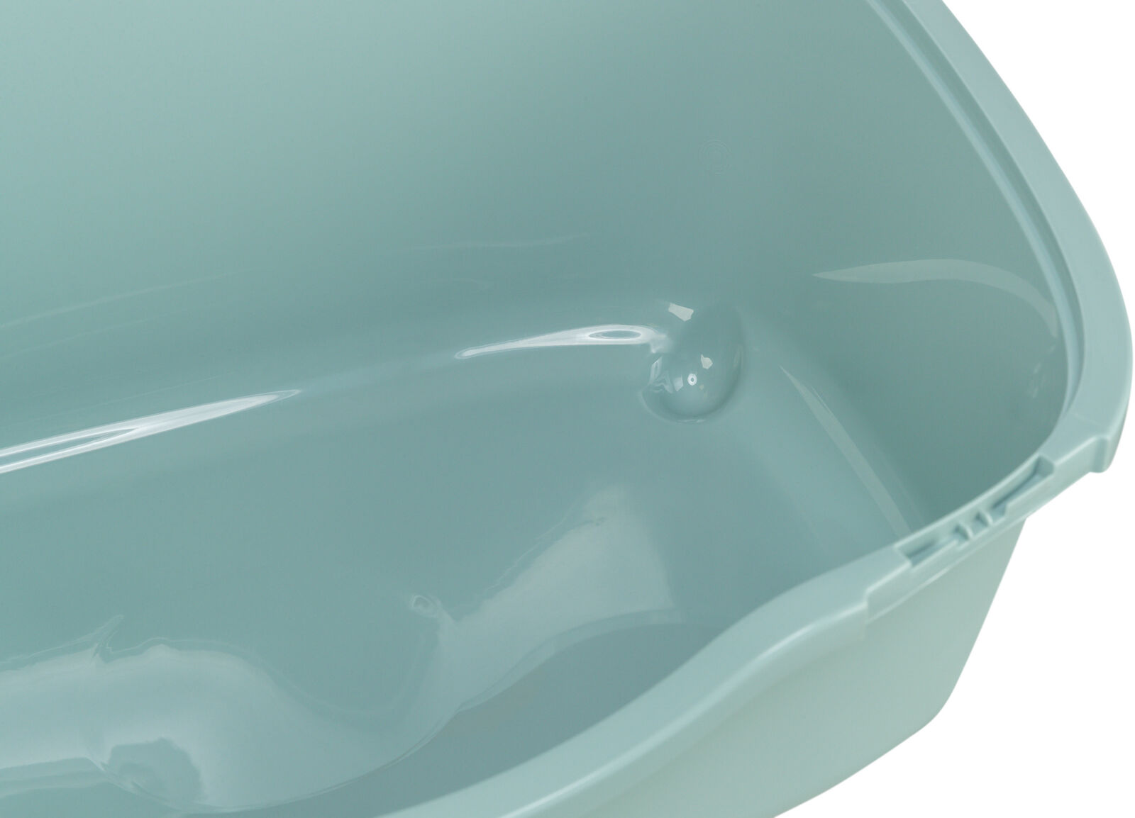 Eine glatte, hellblaue Kunststoffschale mit abgerundeten Ecken und glänzender Oberfläche.