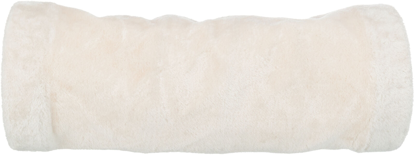 Zylindrisches Objekt mit weicher, flauschiger Oberfläche in heller Farbe.