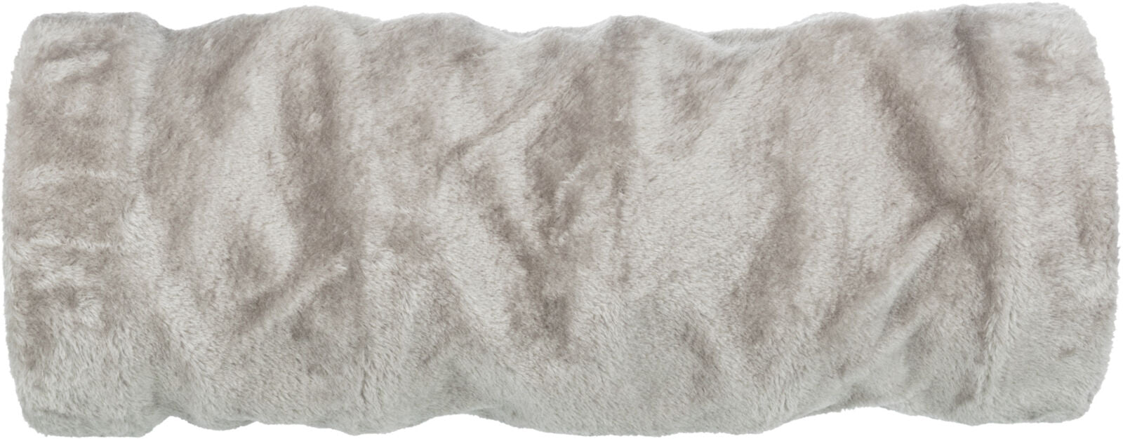 Graues, rechteckiges, flauschiges Kissen mit weicher, samtartiger Oberfläche und sanften Farbverläufen.