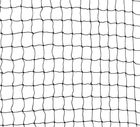 Ein schwarzes, quadratisches Netz mit regelmäßigen Maschen ist auf weißem Hintergrund zu sehen.