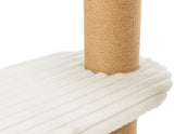 Beige Sisalstange, umgeben von weichem, cremefarbenem Plüsch, möglicherweise Teil eines Kratzbaums.