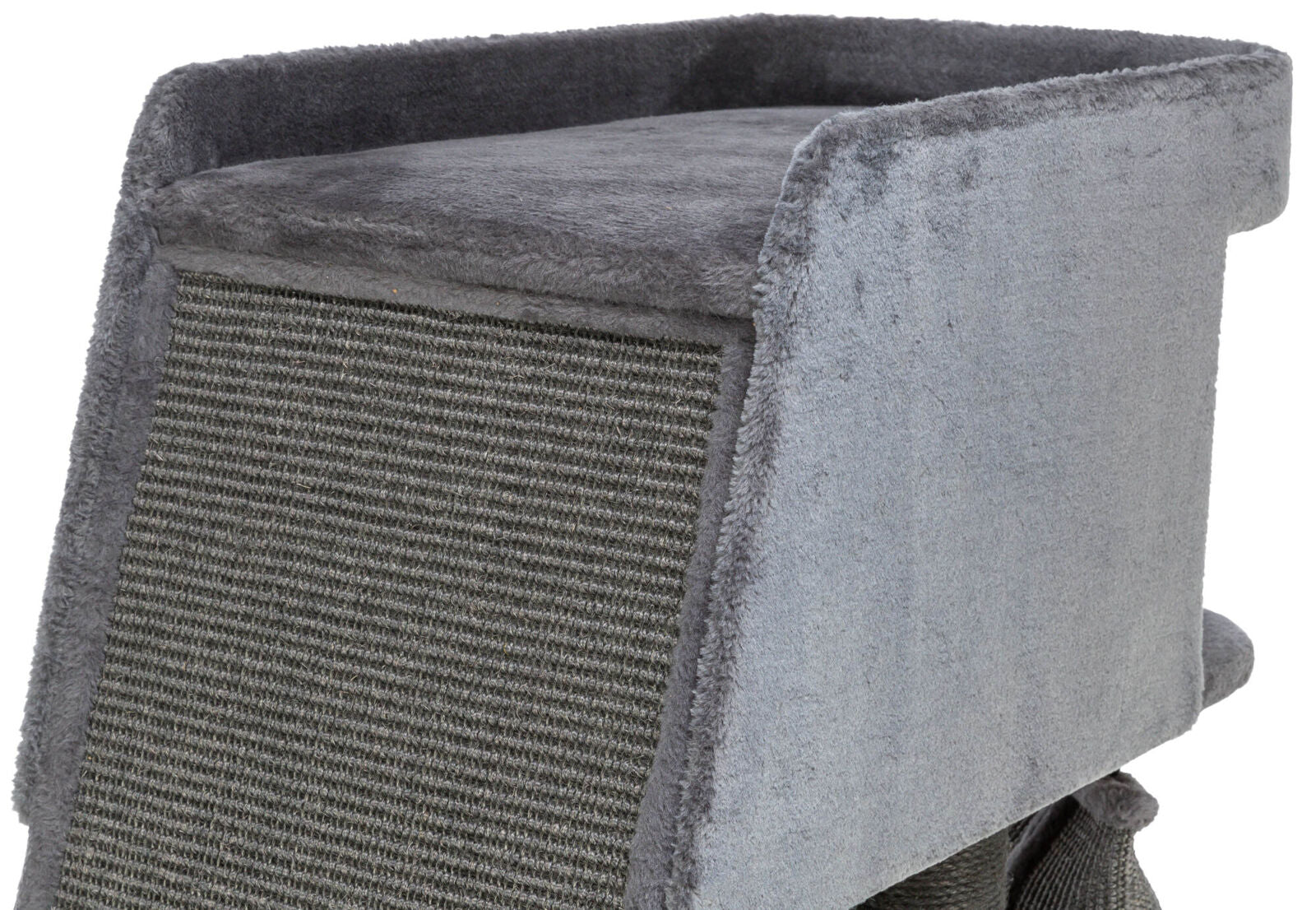 Graue, quadratische Struktur mit weichem Bezug und seitlicher rutschfester Fläche, vermutlich Teil eines Möbelstücks.