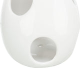 Weiße, glänzende, eiförmige Keramikstruktur mit mehreren runden Öffnungen.