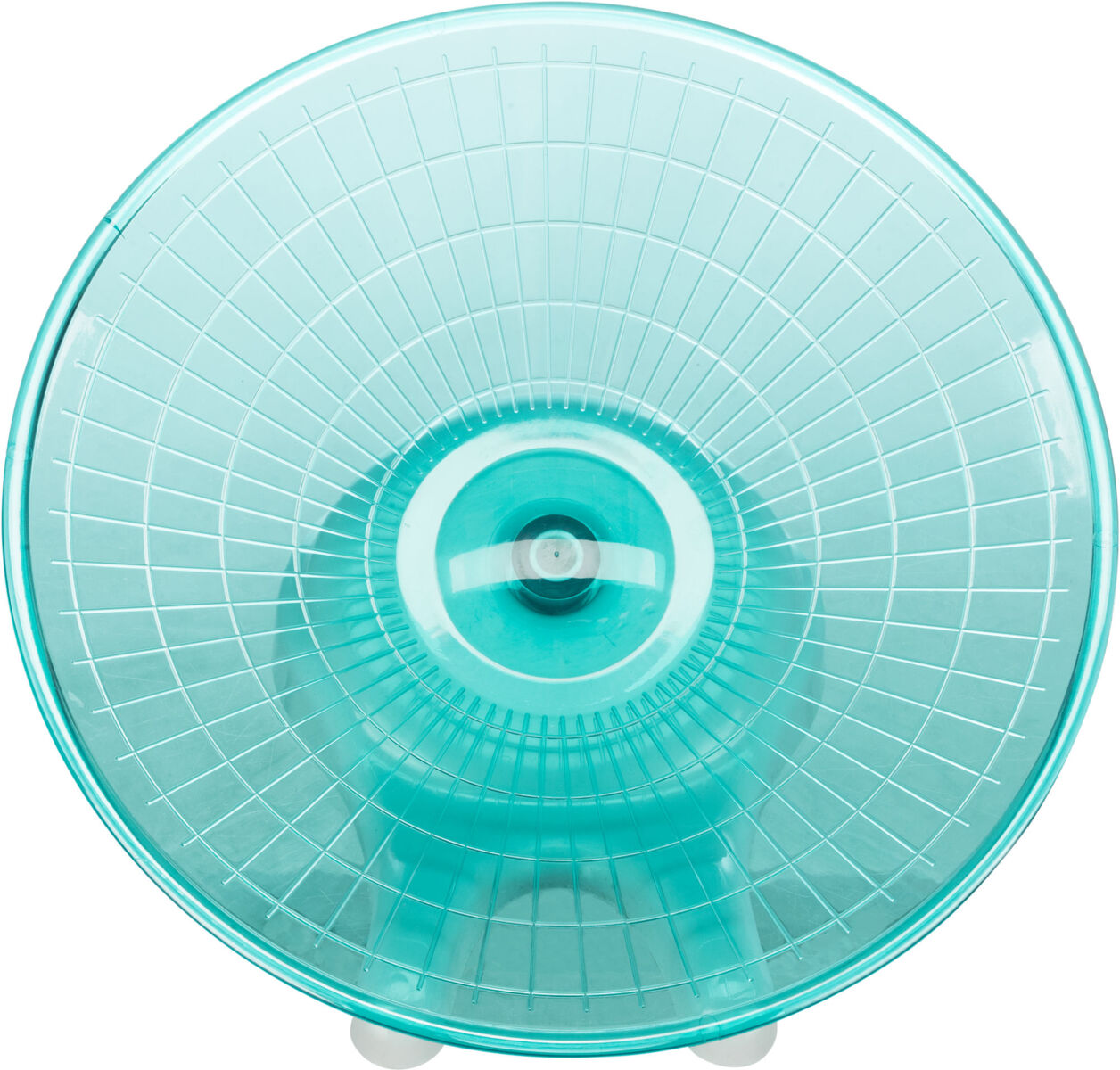 Runde, durchsichtig-türkise Scheibe mit konzentrischen Linien auf weißem Hintergrund.