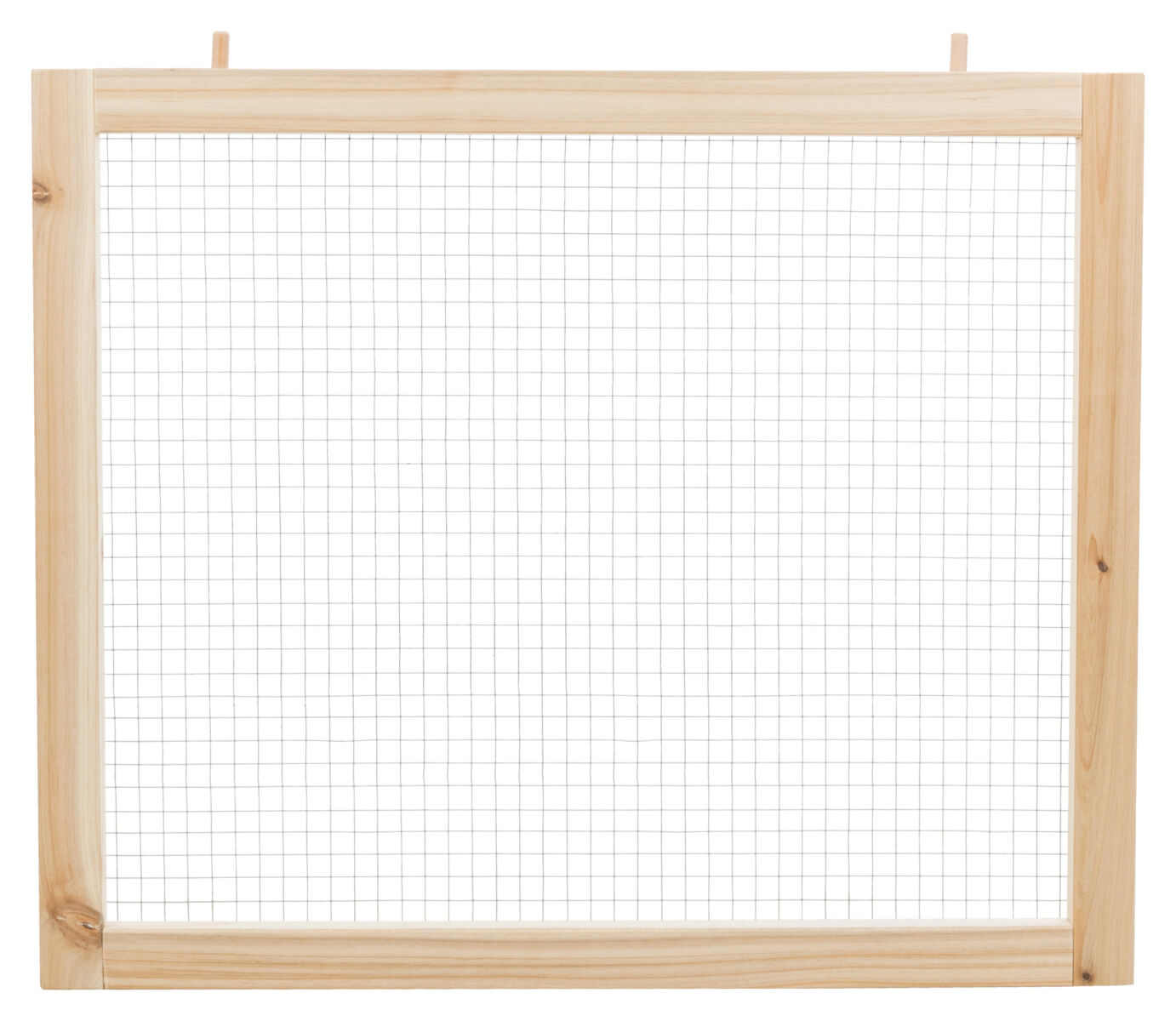 Holzrahmen mit quadratischem Drahtgitter, das gleichmäßig verteilt ist.