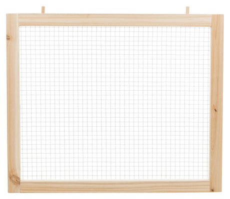 Holzrahmen mit quadratischem Drahtgitter, das gleichmäßig verteilt ist.