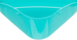 Aqua-farbene, halbrunde Kunststoffschale mit geschwungenem Rand und glatter Oberfläche.
