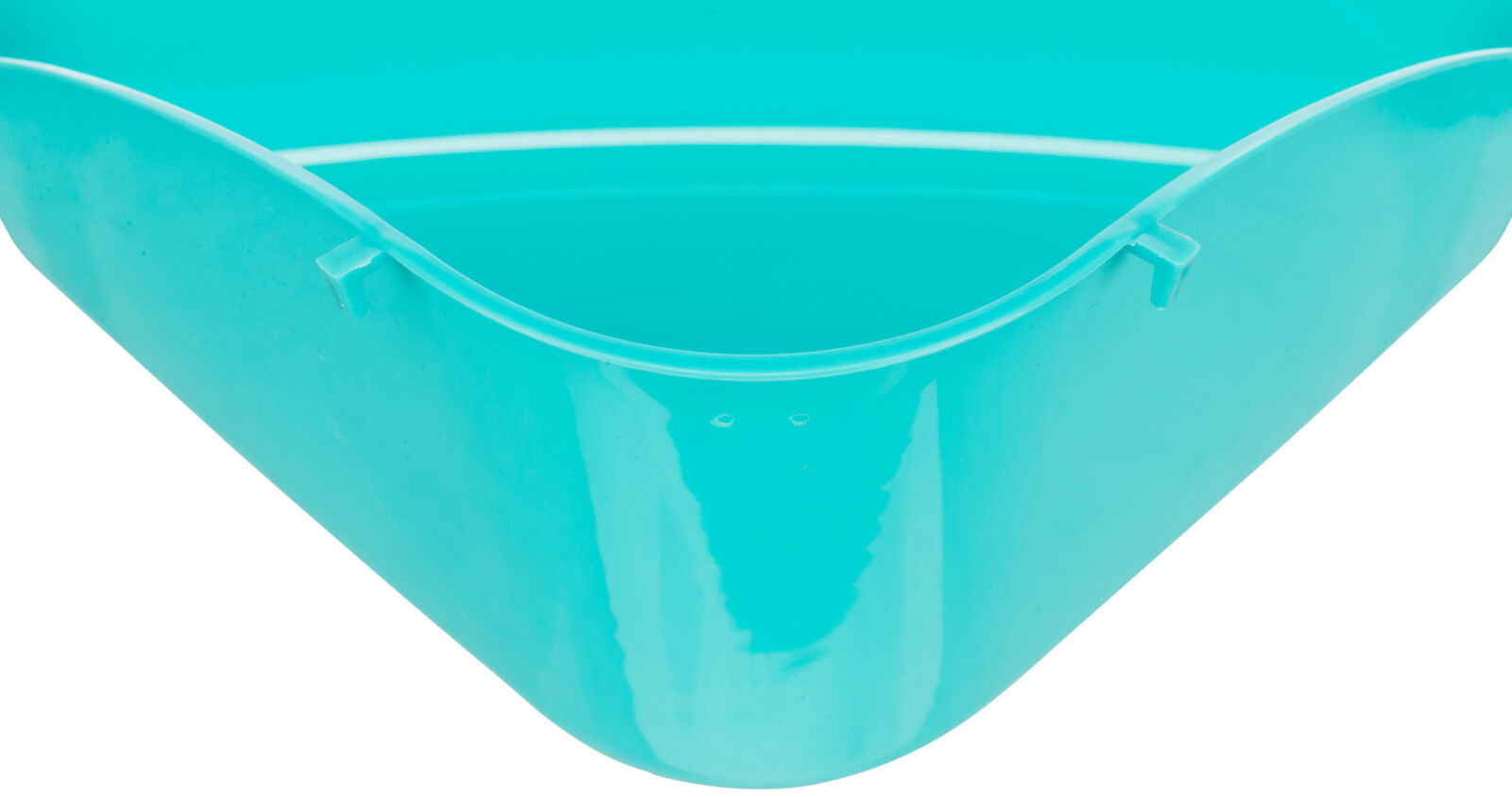 Aqua-farbene, halbrunde Kunststoffschale mit geschwungenem Rand und glatter Oberfläche.