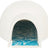 Weiße Kuppelstruktur mit blauem, marmoriertem Boden, die an ein Iglu erinnert.