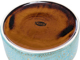 Keramikschale mit braunem Innenbereich und türkisem, gesprenkeltem Außenrand, Markenname "TRIXIE" sichtbar.
