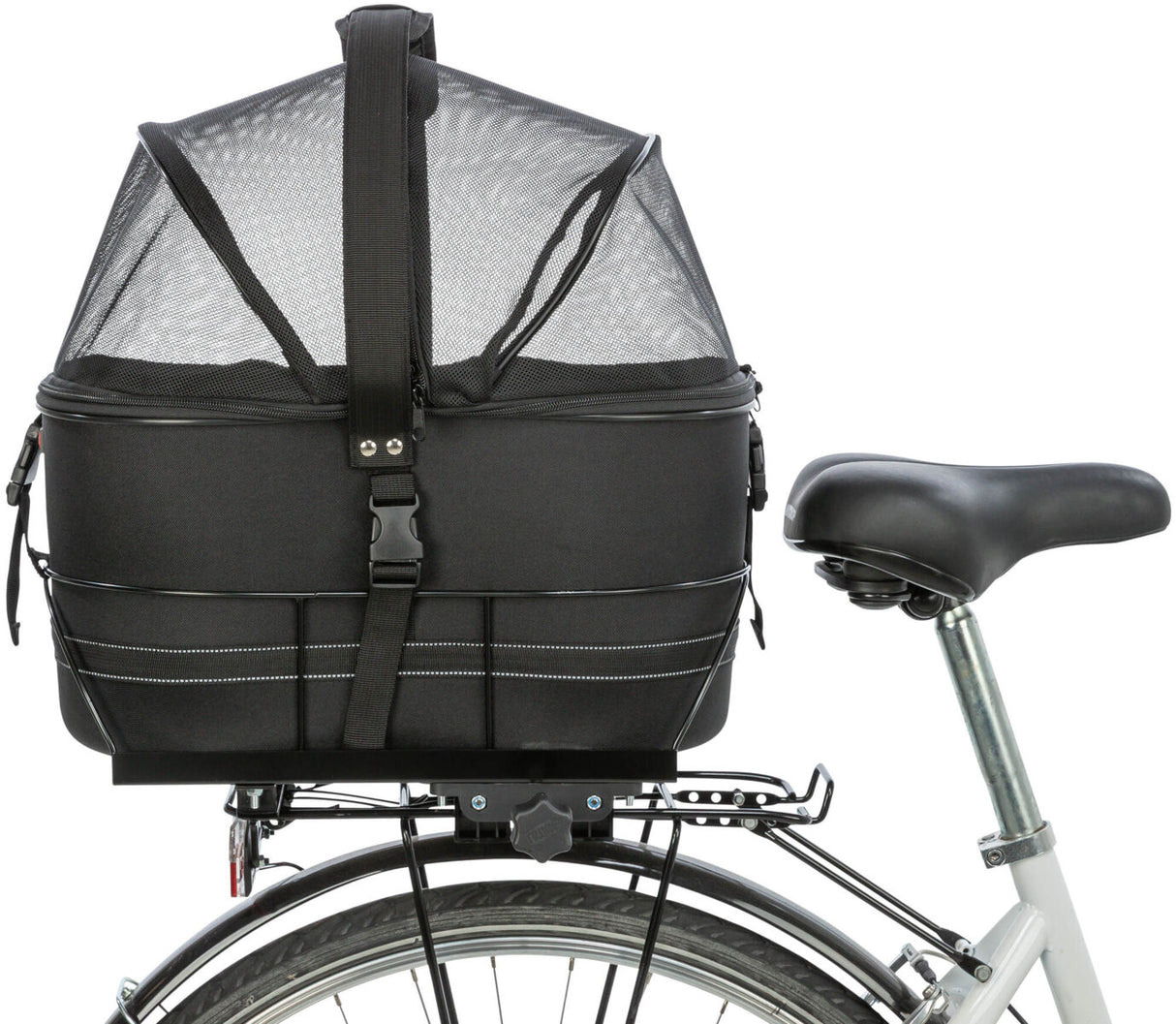 Hundefahrradkorb mit Netzhaube für Gepäckträger