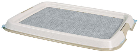 Rechteckige, flache, beige Kunststoffschale mit grauer, strukturiert aussehender Oberfläche auf der Oberseite.